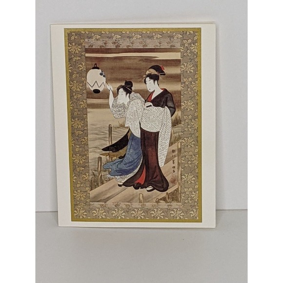 Japanese Art Utagawa Toyokuni 3 Blank Cards(1769-1825) GEISHA AND MAID - Picture 5 of 5